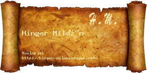 Hinger Milán névjegykártya